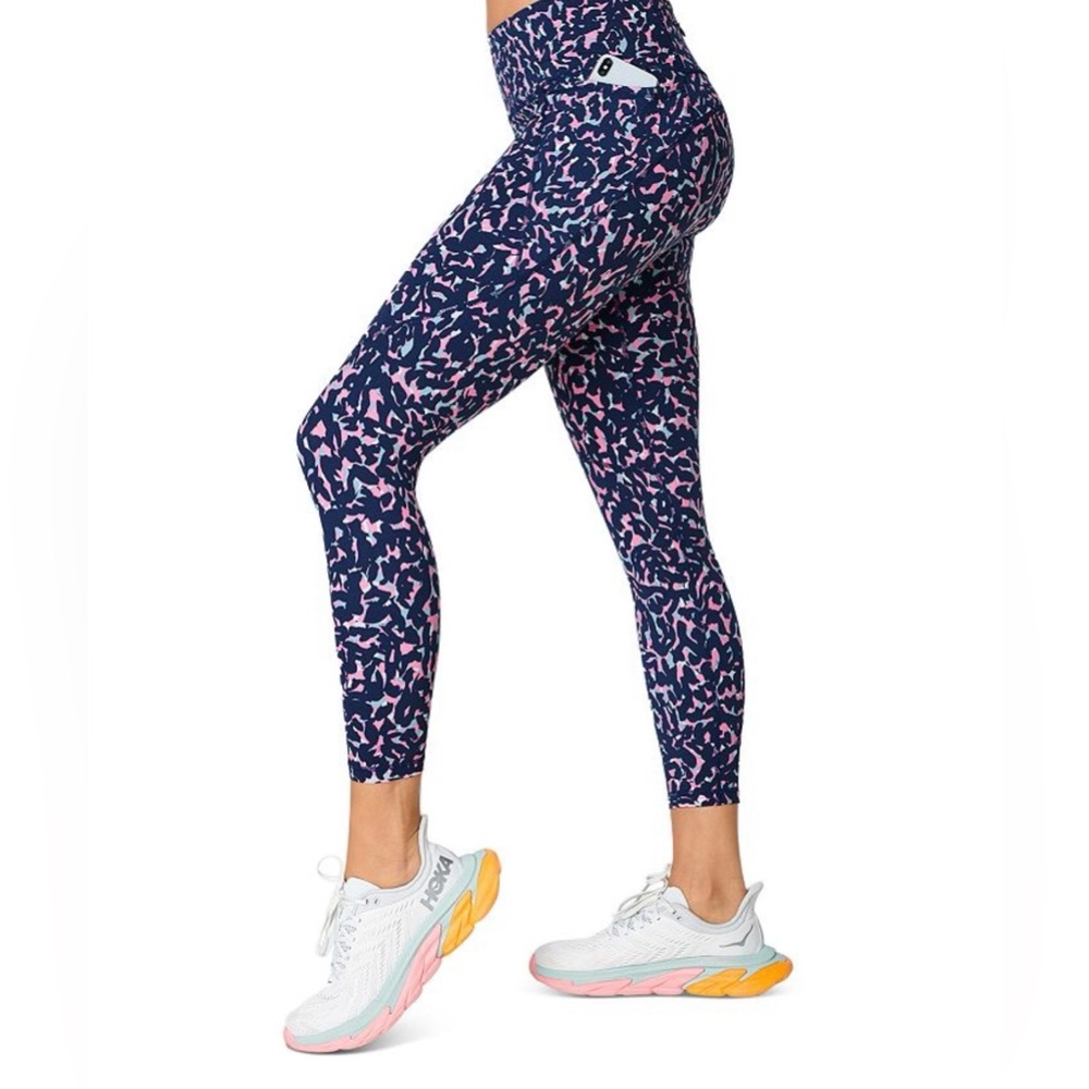 Sweaty Betty $100 Power Workout 7/8 Yoga Pants Blue Jot Print